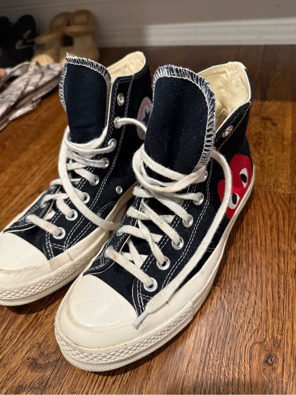 Comme des Garcons Black High-Top Sneakers with Red Heart Motif